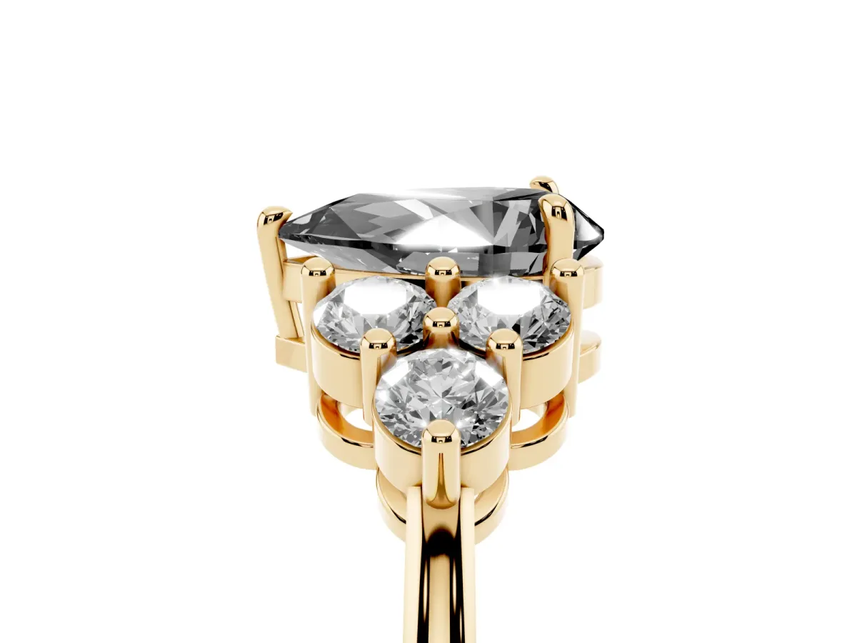 Fancy Black Pear Cut Brilliant Diamond Cluster Accent Solitaire Ring with Prong Setting Yellow gold
