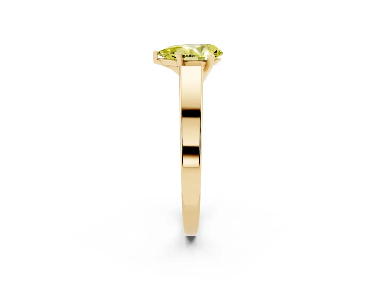 Fancy Yellow Pear Cut Solitaire Engagement Ring with Four-Prong Setting and Tapered Band Yellow gold