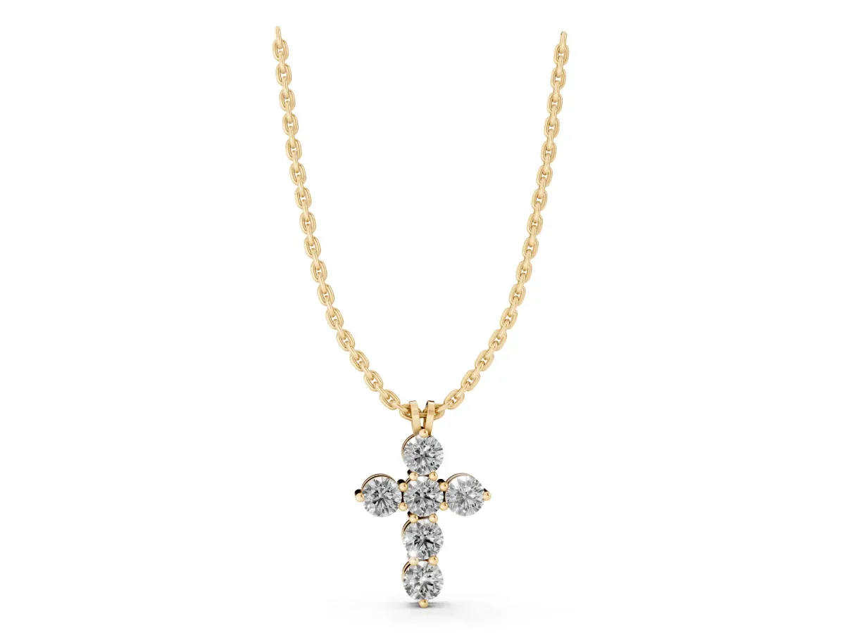 Round Diamond Prong Set Cross Pendant Yellow gold