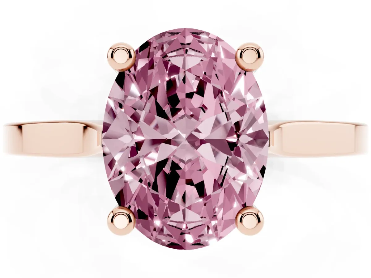 Fancy Pink Oval Cut Solitaire Diamond Ring with Four-Prong Setting and Tapered Band Rose gold