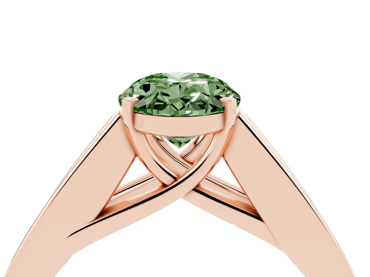 Fancy Green Oval Cut Cut Channel Set Solitaire Ring with Four-Prong Setting Rose gold
