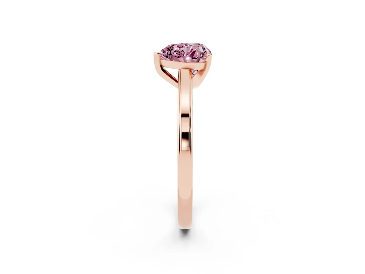 Fancy Pink Heart Cut Solitaire Diamond Ring with Four-Prong Setting and Classic Band Rose gold