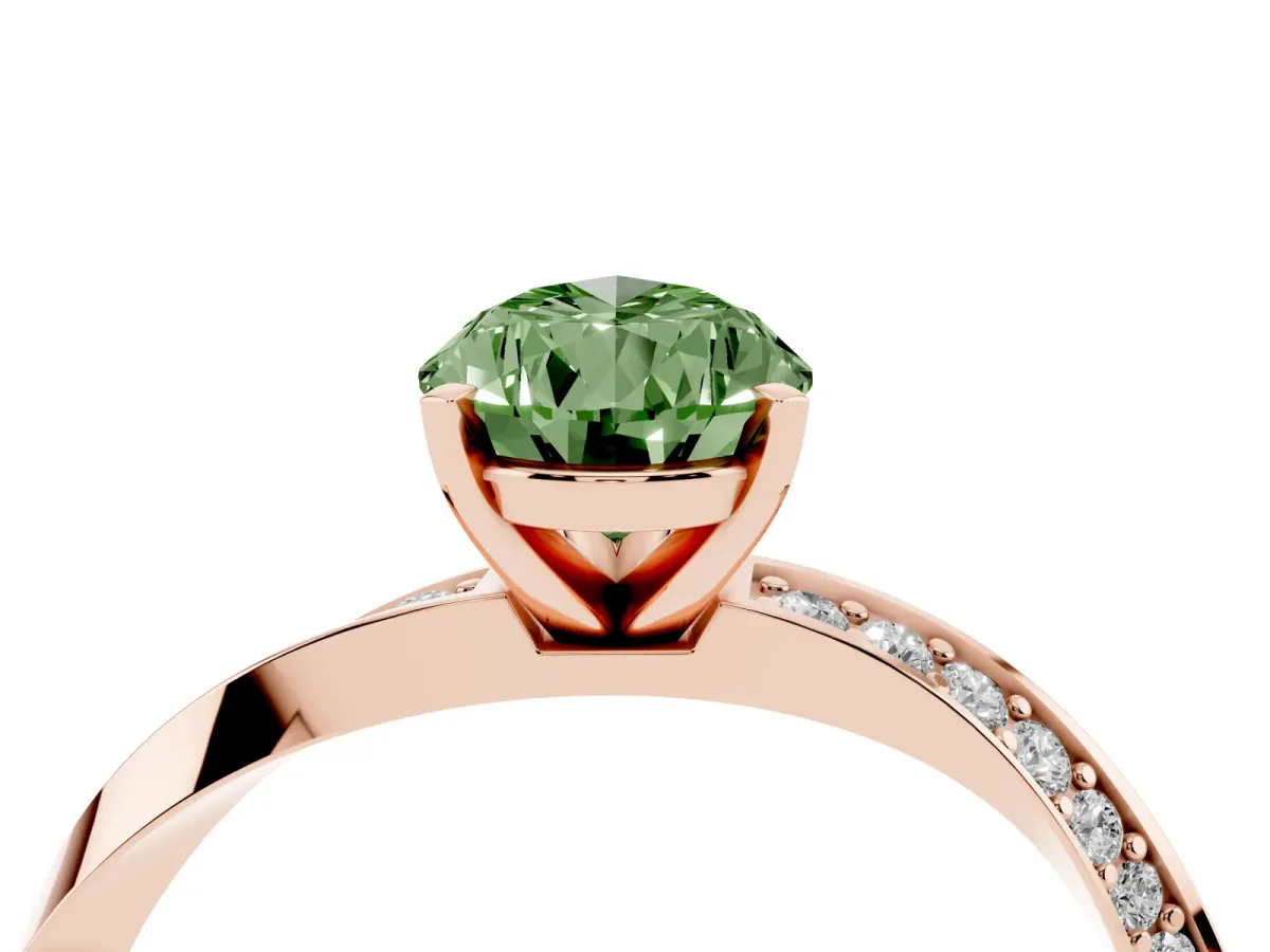 Fancy Green Pear Cut Diamond Engagement Ring with Side Stone Accents and Four-Prong Setting Rose gold