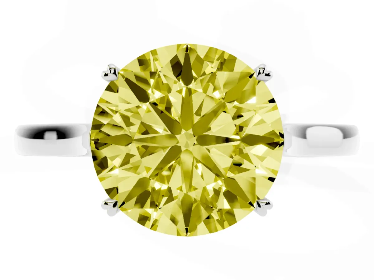 Fancy Yellow Round Cut Solitaire Heart Prong Engagement Ring with Tapered Band White gold