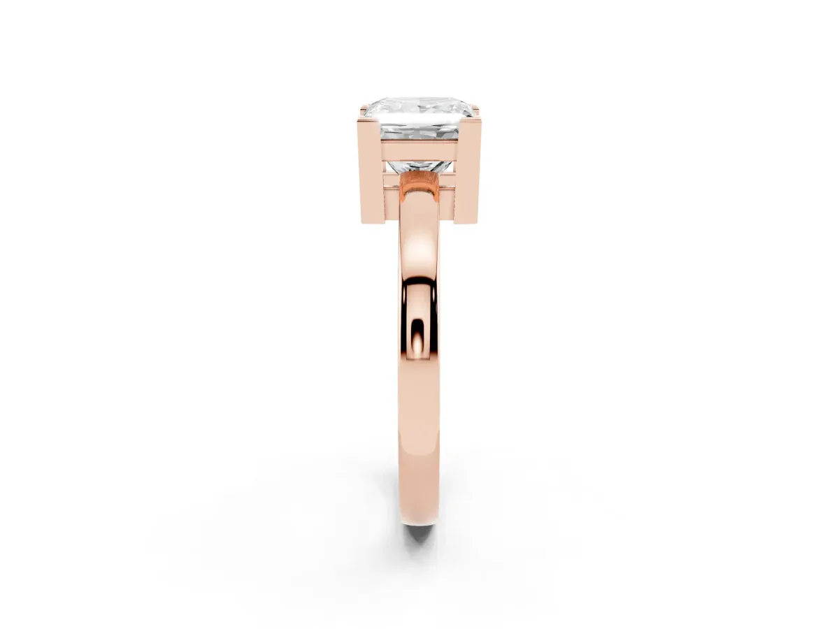 Princess Cut Cut Solitaire Ring with Four-Prong Setting and Classic Band Rose gold