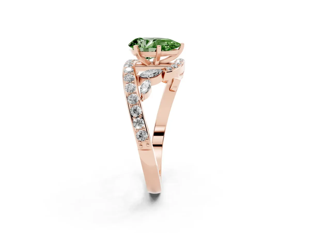 Fancy Green Pear Cut Solitaire with Pavé Twist Band and Four-Prong Setting Rose gold