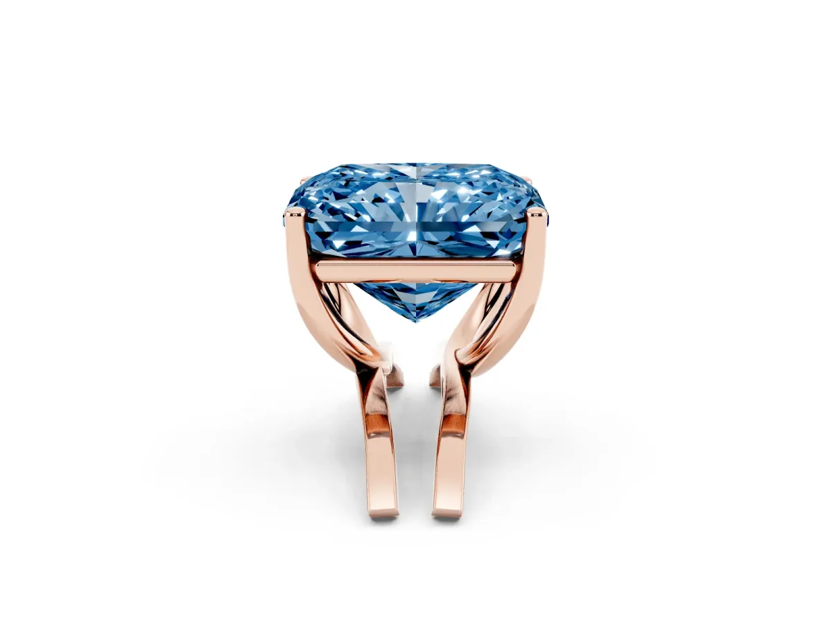 Fancy Blue Radiant Cut Cut Diamond Solitaire Engagement Ring with Tapered Plain Band and Four-Prong Setting Rose gold