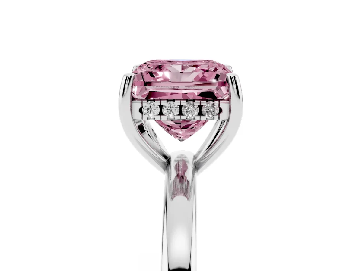 Fancy Pink Princess Cut Solitaire Diamond Ring with Prong Setting and Plain Band Silver