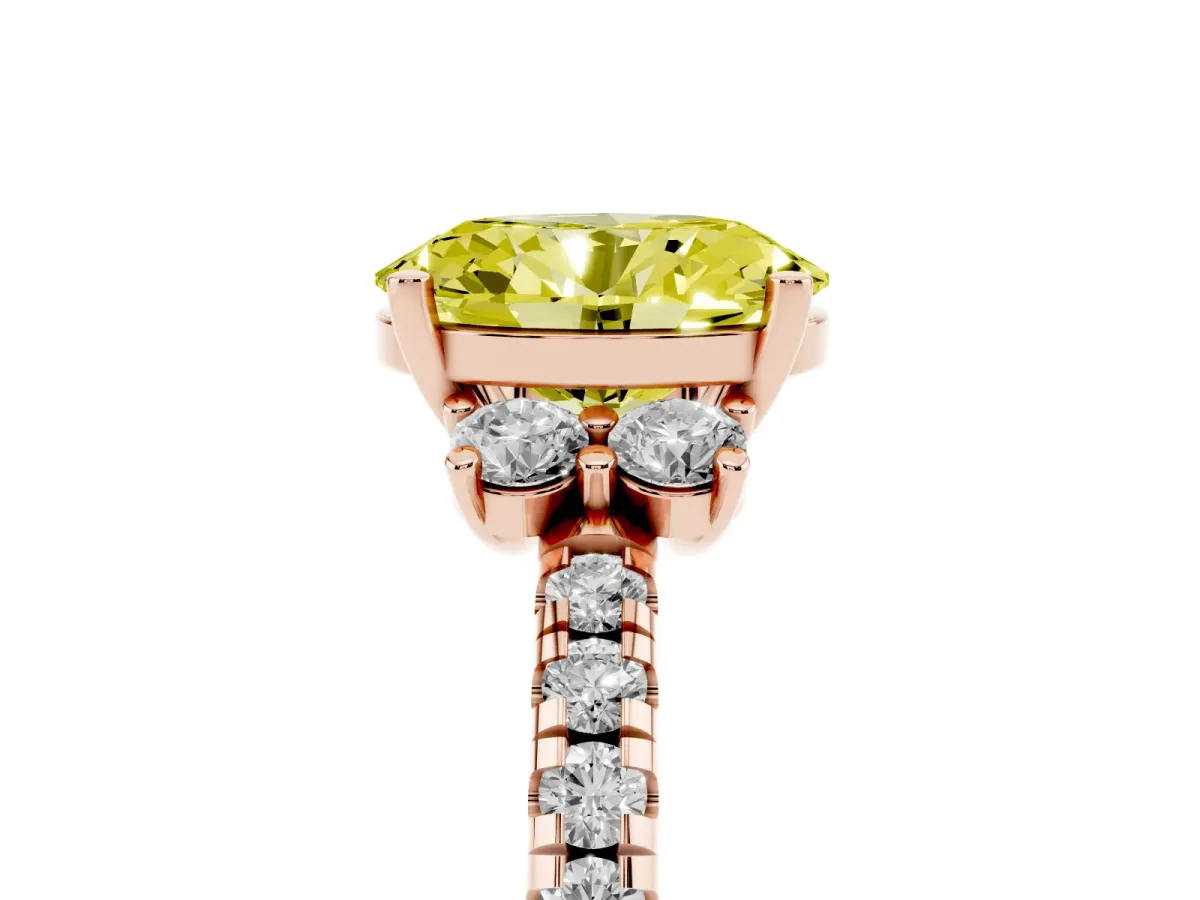 Fancy Yellow Oval Cut Diamond Three-Stone Pave Band with Four-Prong Setting Rose gold