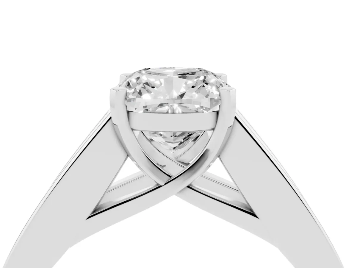 Cushion Cut Cut Channel Set Solitaire Ring with Four-Prong Setting Platinum