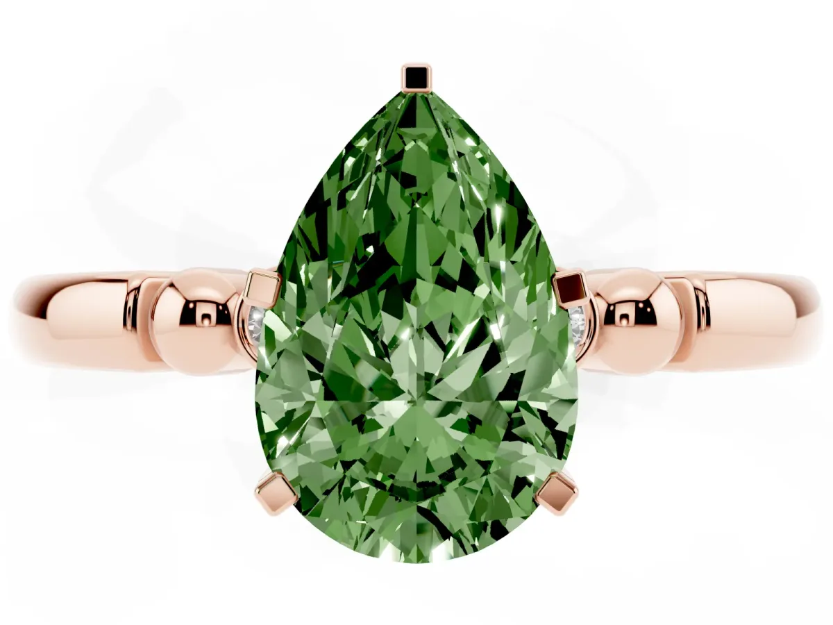 Fancy Green Pear Cut Solitaire Beaded Band with Four-Prong Setting Rose gold