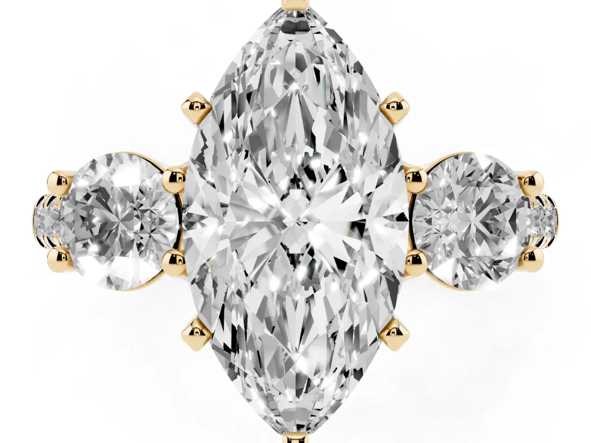 Three-Stone Marquise Cut Diamond Pavé Band with Four-Prong Setting Yellow gold
