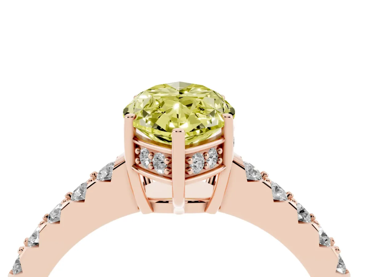 Fancy Yellow Marquise Cut Solitaire Diamond Engagement Ring with Pavé Band and Six-Prong Setting Rose gold