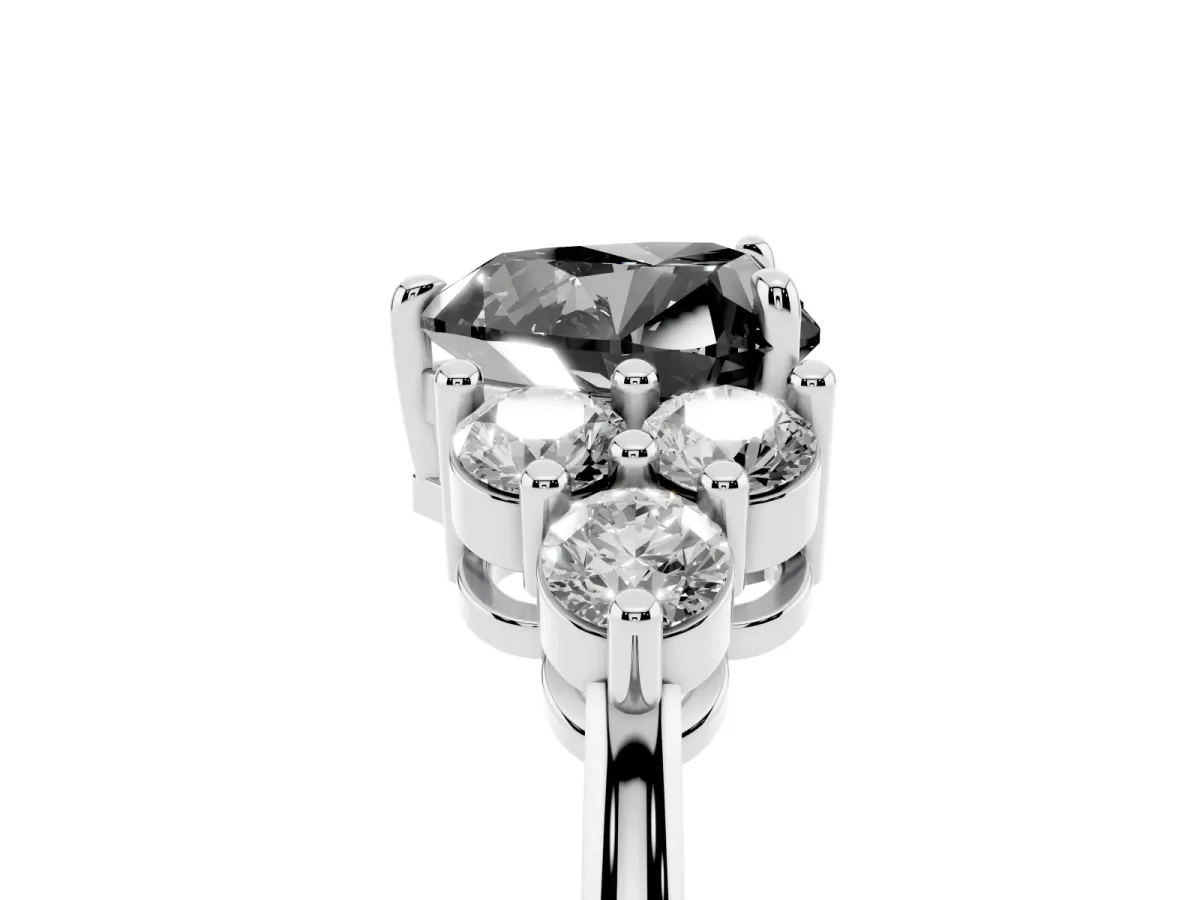 Fancy Black Heart Cut Brilliant Diamond Cluster Accent Solitaire Ring with Prong Setting Platinum
