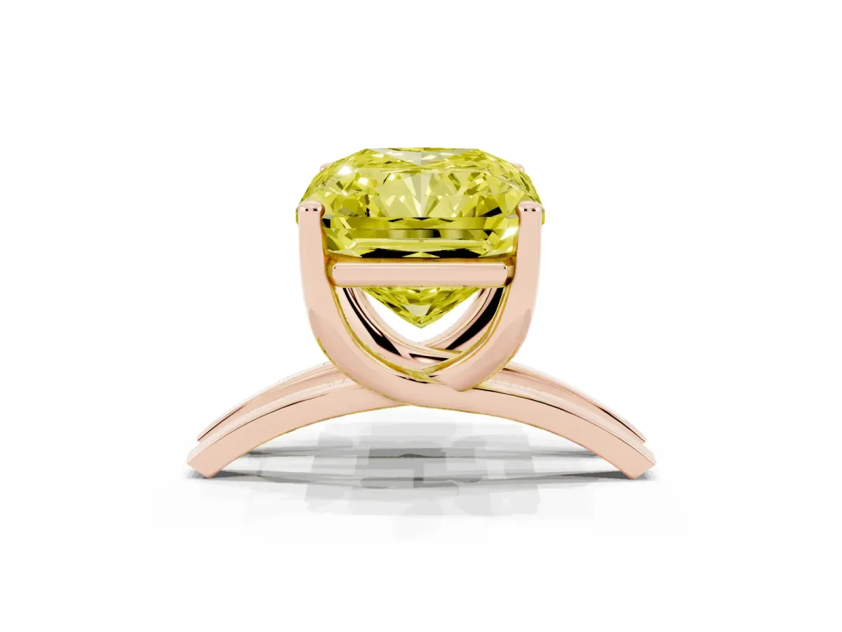 Fancy Yellow Radiant Cut Cut Diamond Solitaire Engagement Ring with Tapered Plain Band and Four-Prong Setting Rose gold