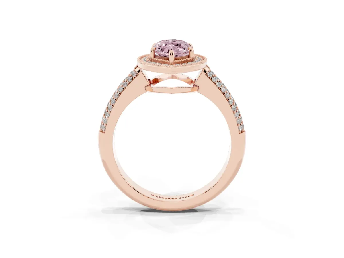 Fancy Pink Marquise Cut Cut Halo Diamond Pave Band with Four-Prong Setting Rose gold