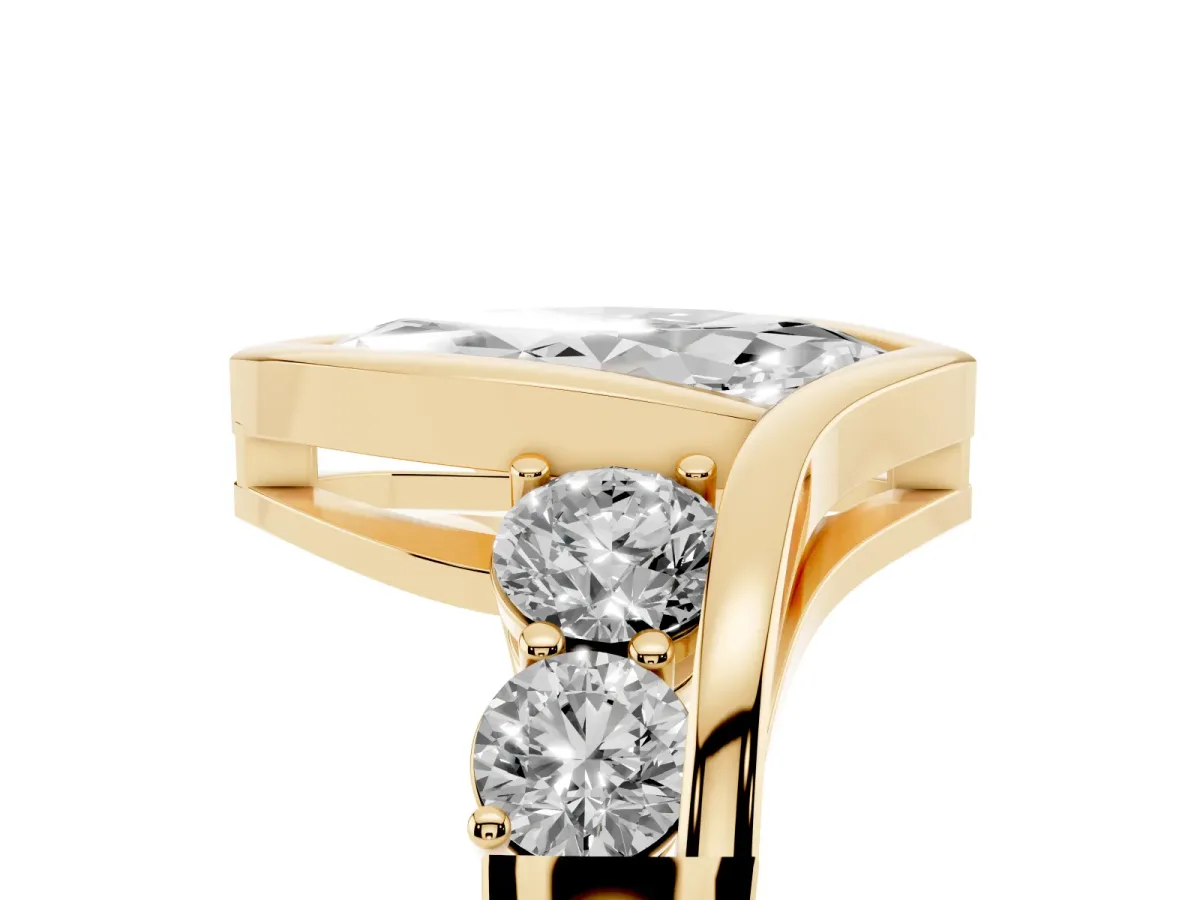 Bezel Set Marquise Cut Diamond Bypass Ring with Round Accents Yellow gold
