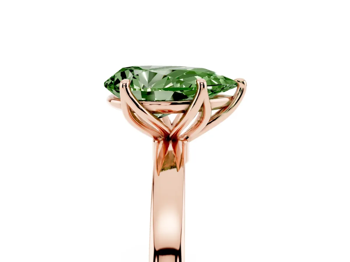Fancy Green Pear Cut Diamond Solitaire Ring with Thin Band and Prong Setting Rose gold