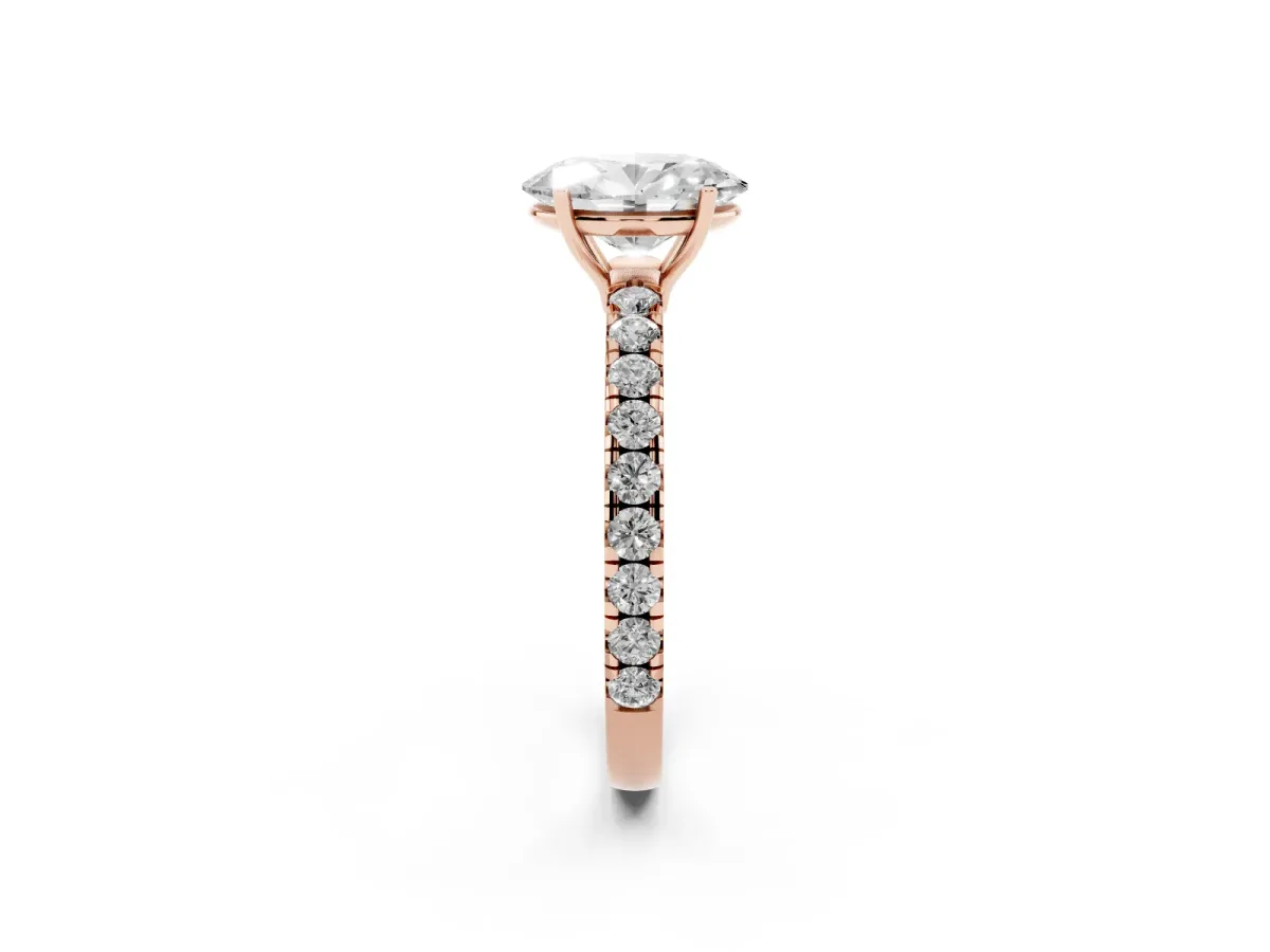 Oval Cut Diamond Pavé Solitaire Engagement Ring with Four-Prong Setting Rose gold