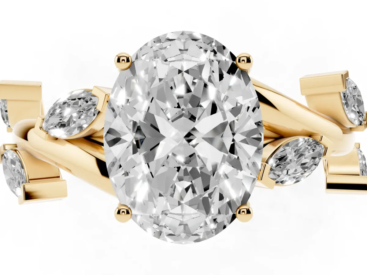 Oval Cut Solitaire Twisted Band Marquise Accent Prong Setting Ring Yellow gold