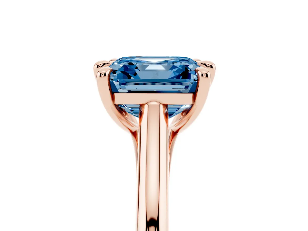 Fancy Blue Asscher Cut Solitaire Engagement Ring with Six-Prong Setting and Classic Band Rose gold
