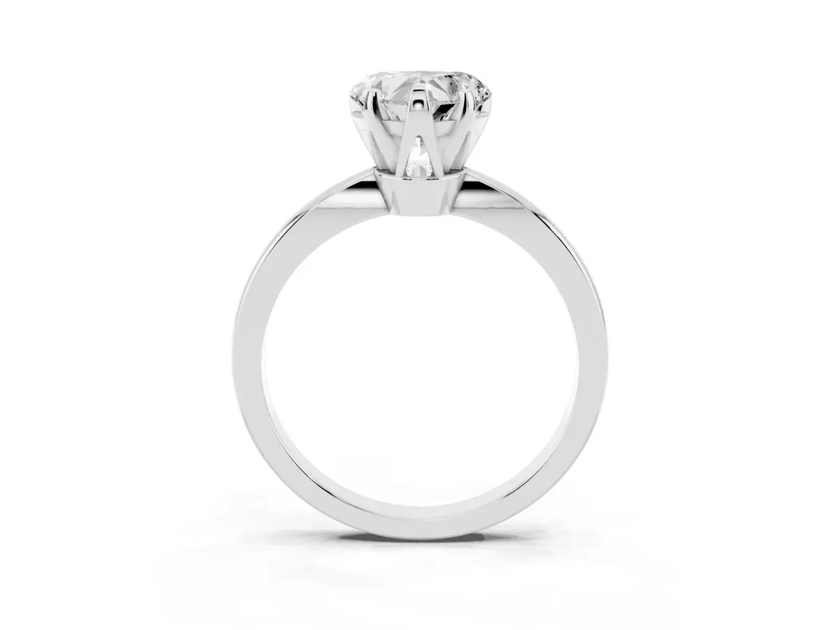 Heart Cut Solitaire Engagement Ring with Six-Prong Setting and Tapered Band Silver