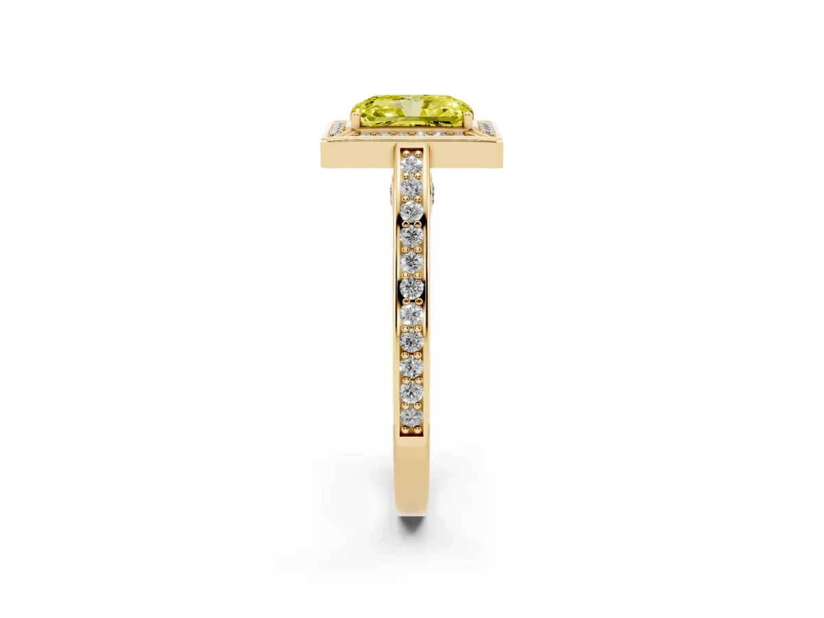 Fancy Yellow Radiant Cut Cut Halo Pave Split Shank Prong Setting Ring Yellow gold