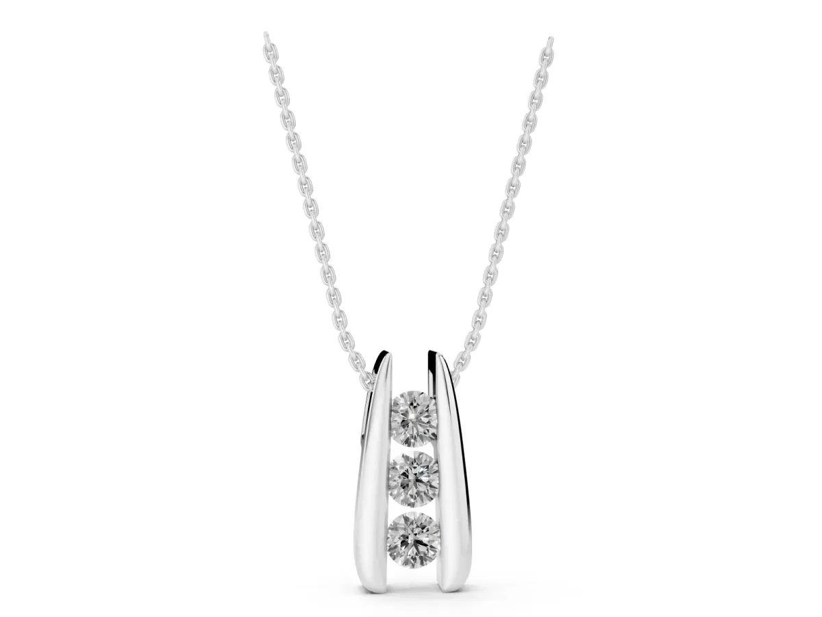 Vertical Channel Set Round Diamond Pendant Silver