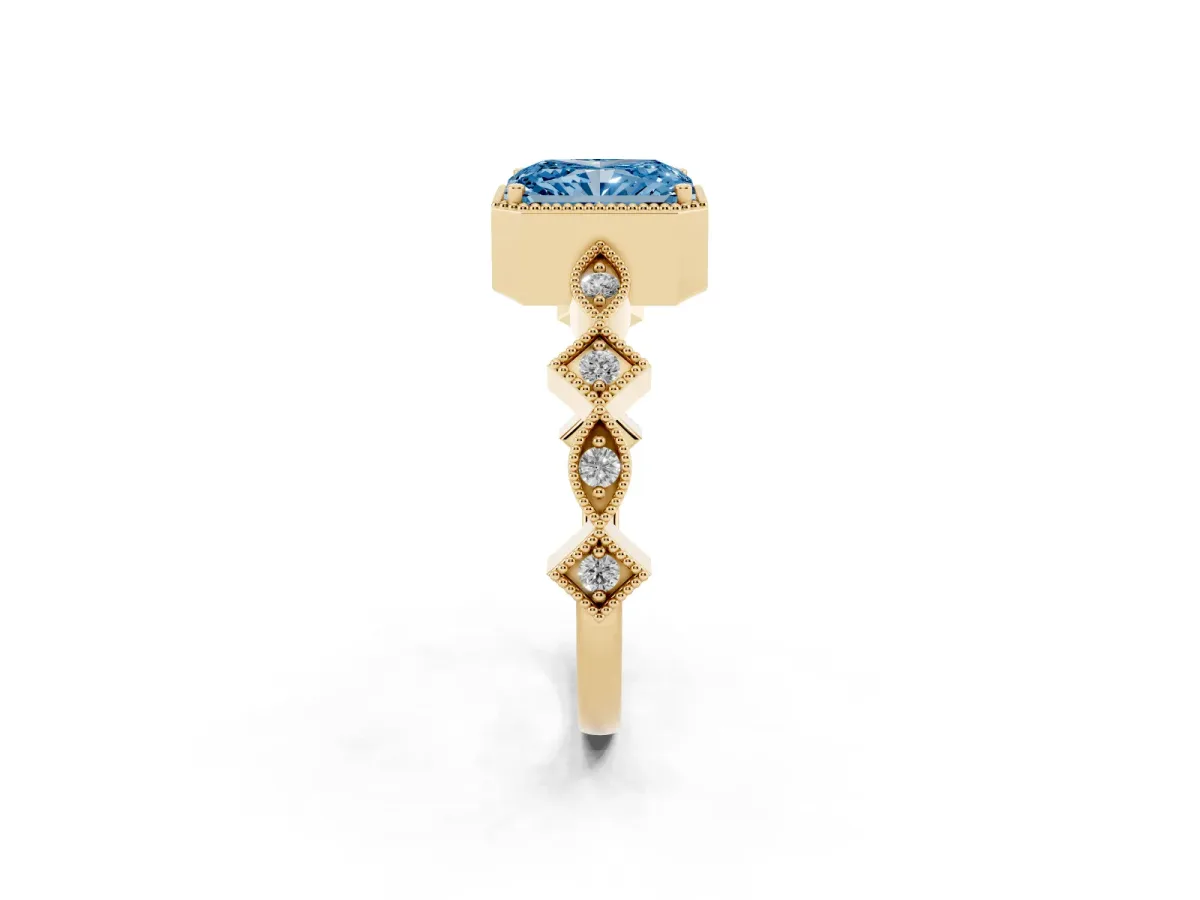 Fancy Blue Radiant Cut Milgrain Marquise Diamond Twist Band Ring Yellow gold
