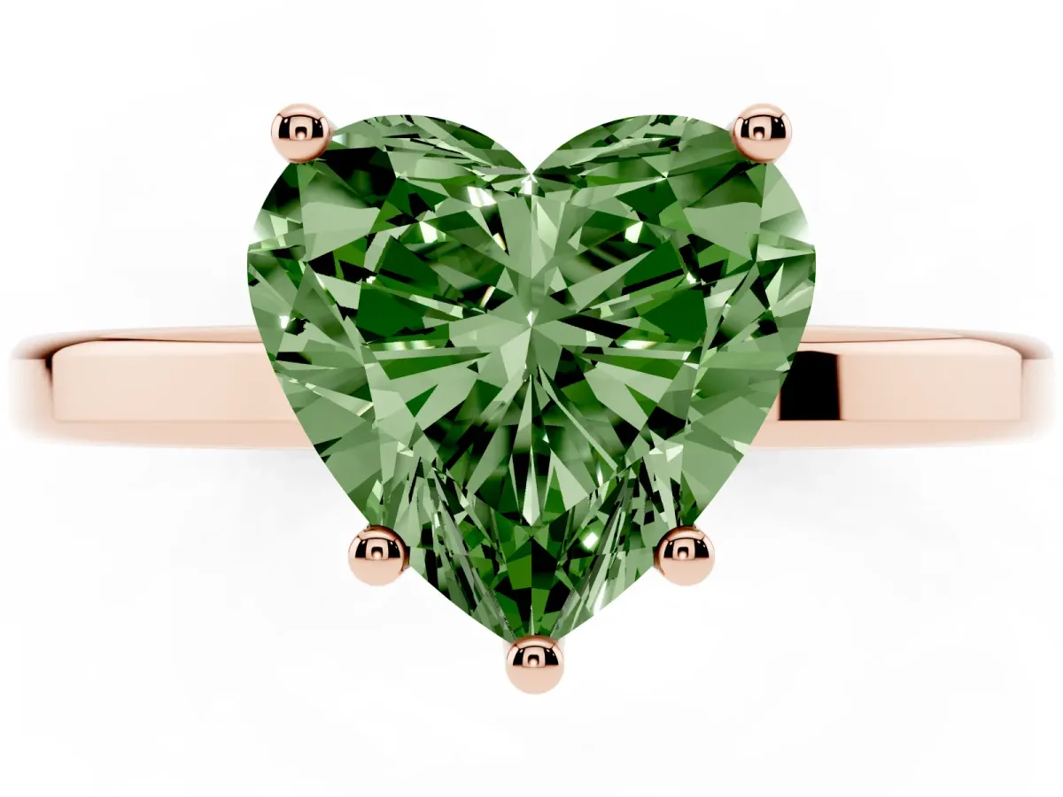 Fancy Green Heart Cut Cut Solitaire Engagement Ring with Four-Prong Setting on a Classic Band Rose gold