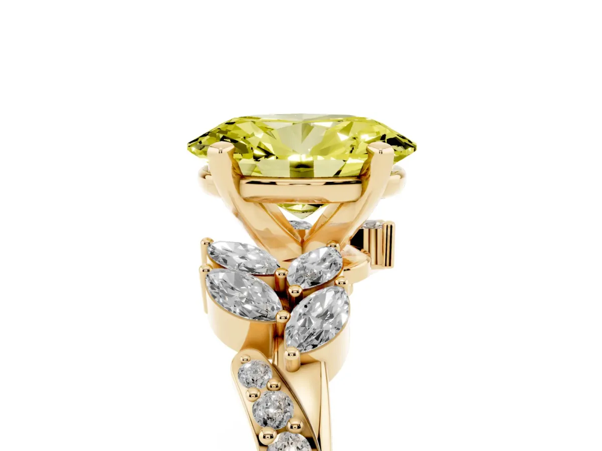 Fancy Yellow Oval Cut Solitaire Marquise Twist Band with Six-Prong Setting Yellow gold