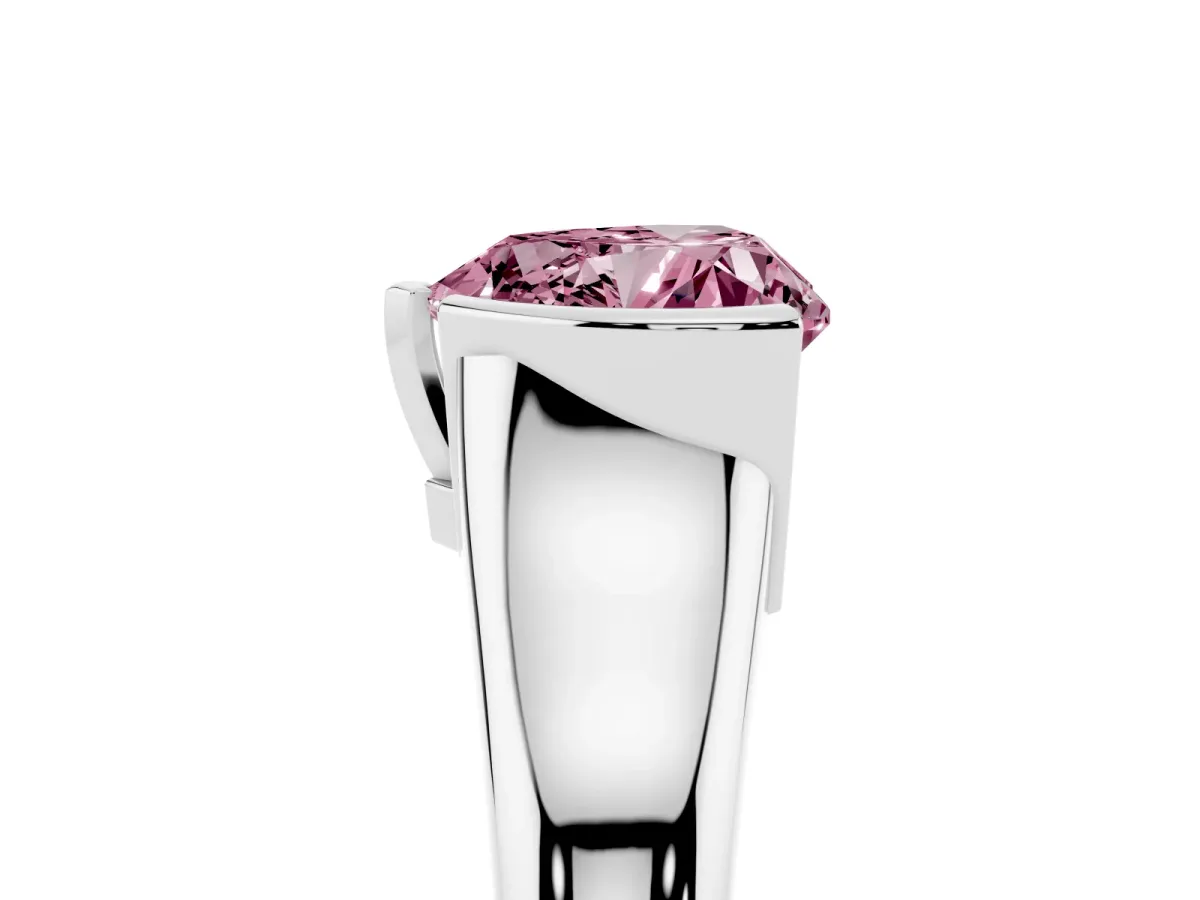 Fancy Pink Heart Cut Solitaire Tension Set Diamond Ring with Split Shank Band Platinum