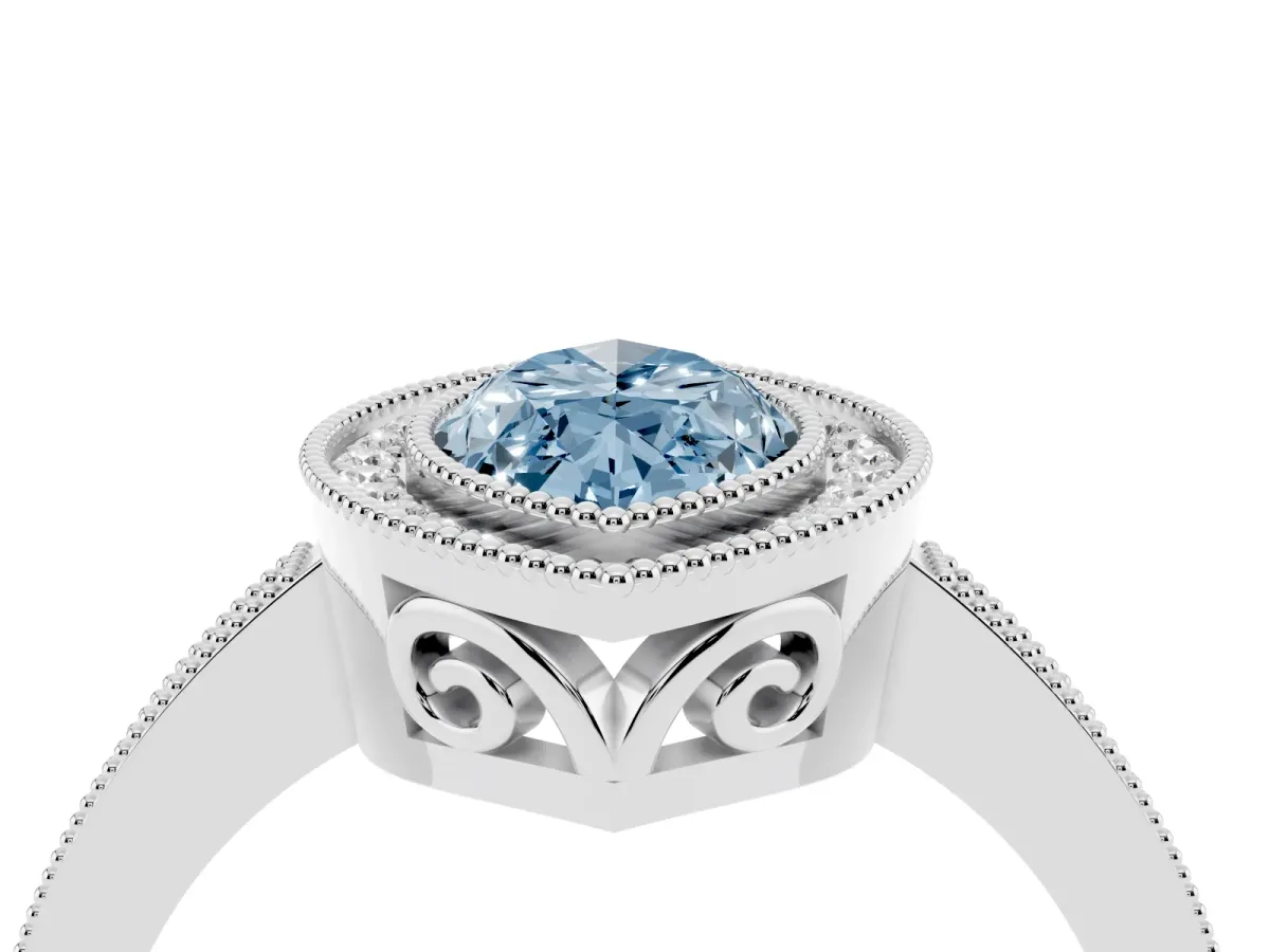 Fancy Blue Marquise Cut Cut Halo Diamond Ring with Pavé Band and Milgrain Prong Setting Platinum