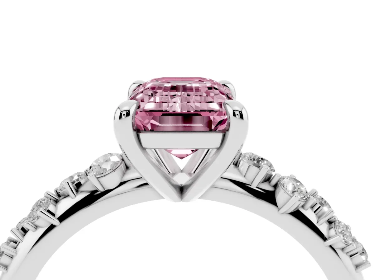 Fancy Pink Emerald Cut Cut Diamond Vine Band with Four-Prong Setting Platinum