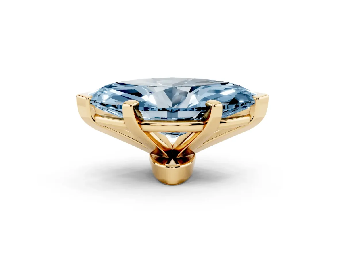 Fancy Blue Marquise Cut Diamond Solitaire Ring with Prong Setting and Classic Band Yellow gold