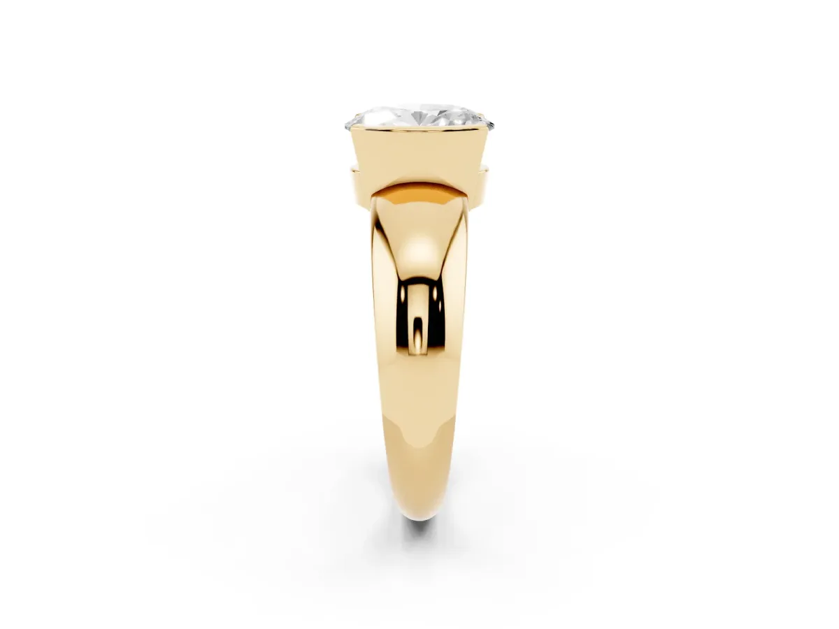 Oval Cut Solitaire Tension Set Diamond Ring with Wide Band Yellow gold