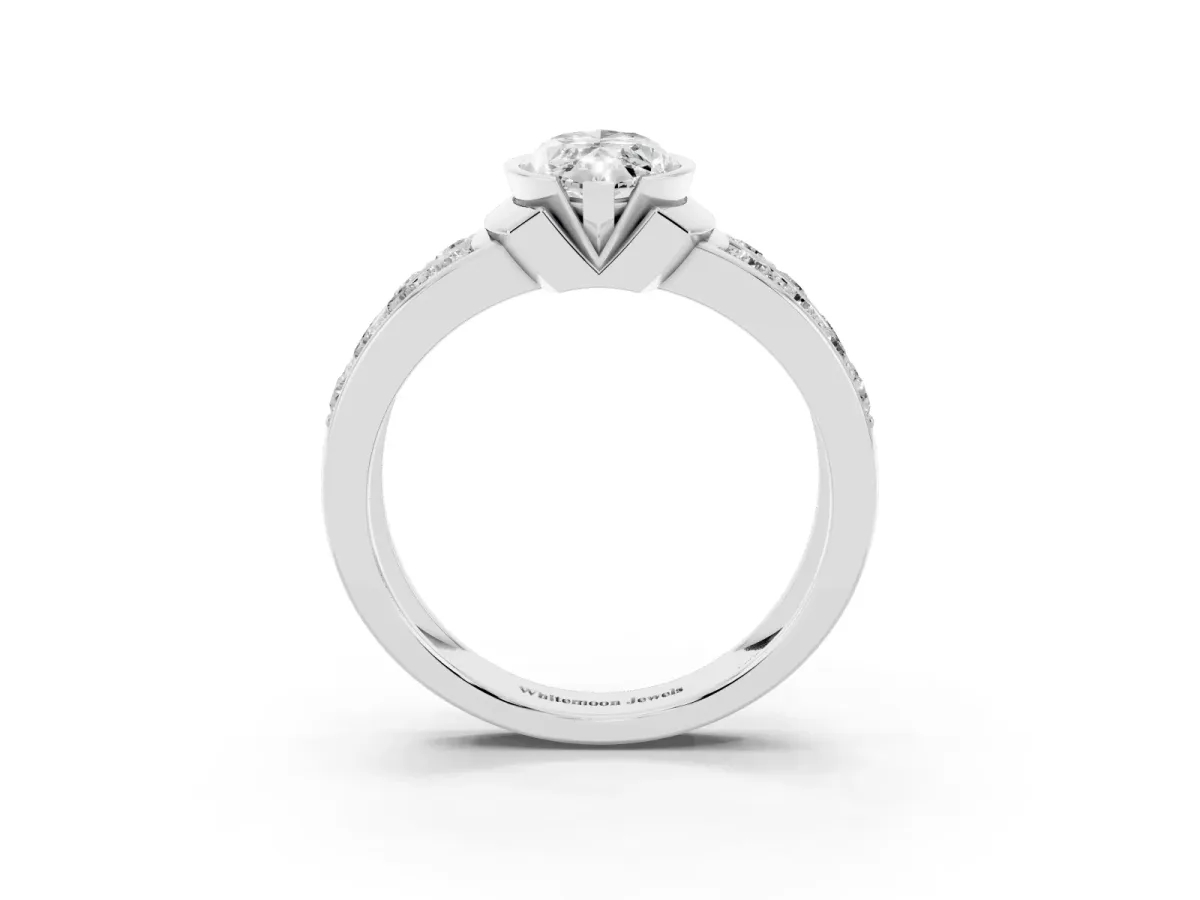 Marquise Cut Brilliant Diamond Channel Set Wide Band Ring with Bezel Setting Silver