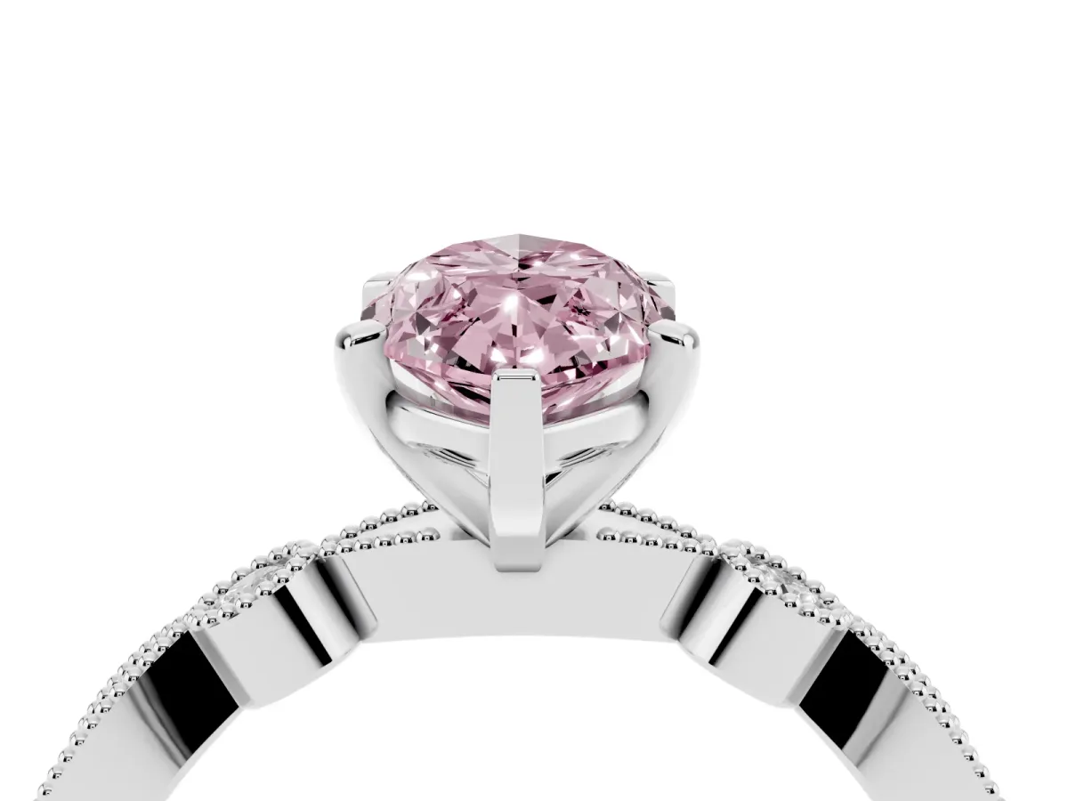 Fancy Pink Marquise Cut Milgrain Bezel Diamond Engagement Ring with Solitaire Prong Setting Silver