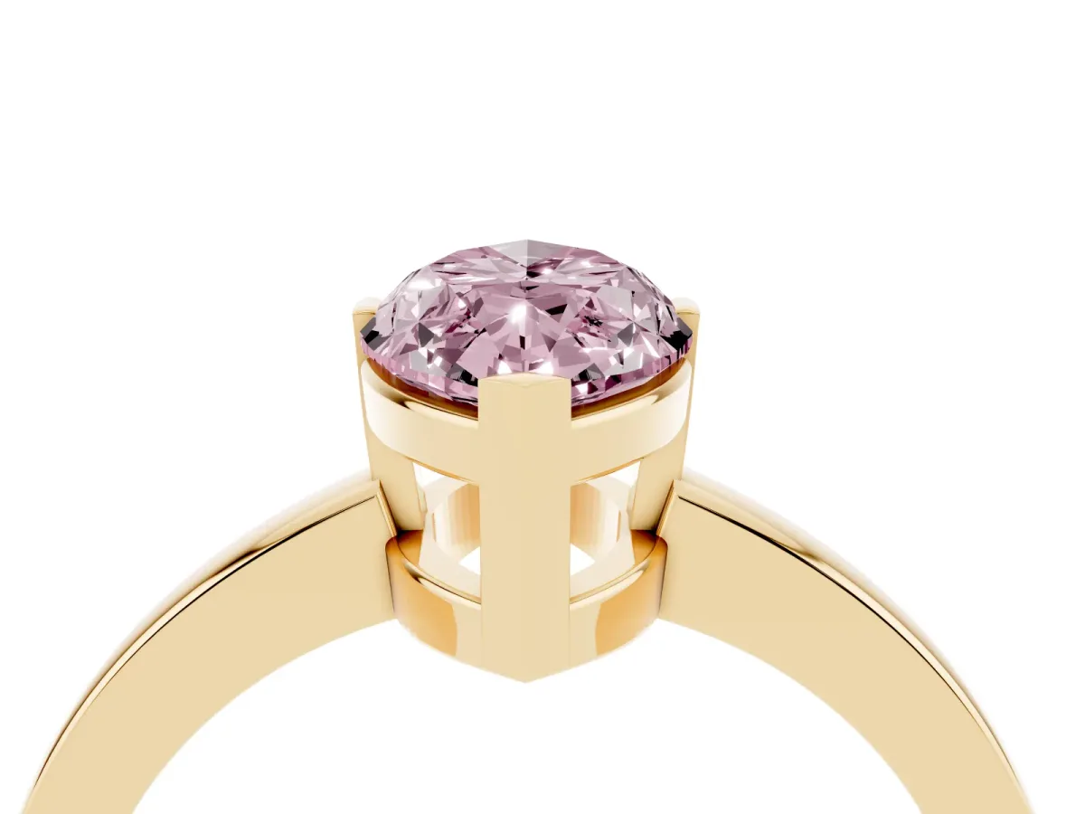 Fancy Pink Marquise Cut Cut Solitaire Ring with Four-Prong Setting and Classic Band Yellow gold