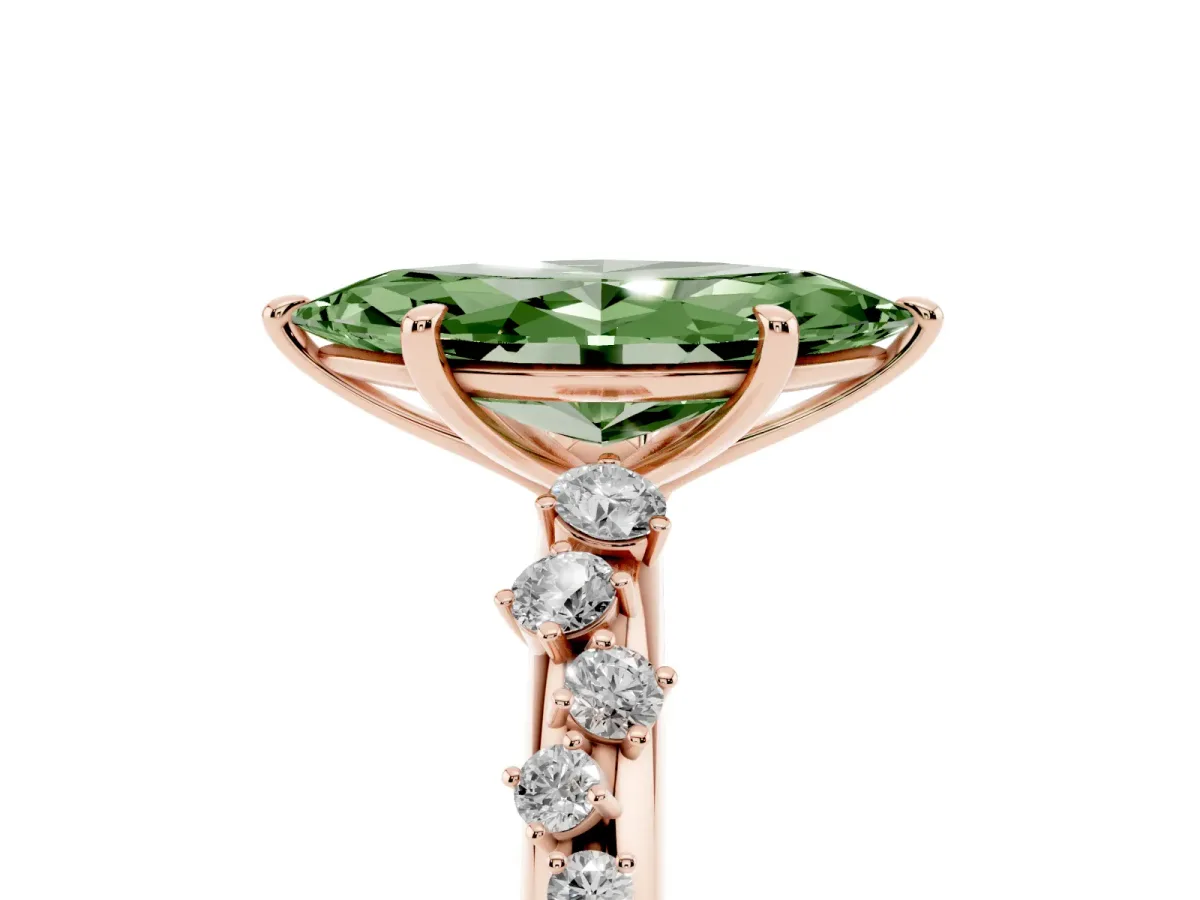 Fancy Green Marquise Cut Diamond Cluster Prong-Set Solitaire Ring Rose gold
