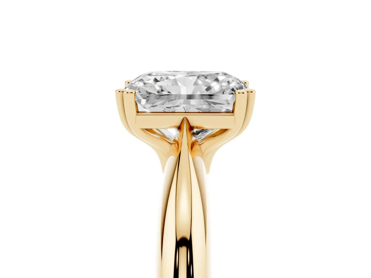 Radiant Cut Cut Solitaire Engagement Ring with Tapered Band and Four-Prong Setting Yellow gold