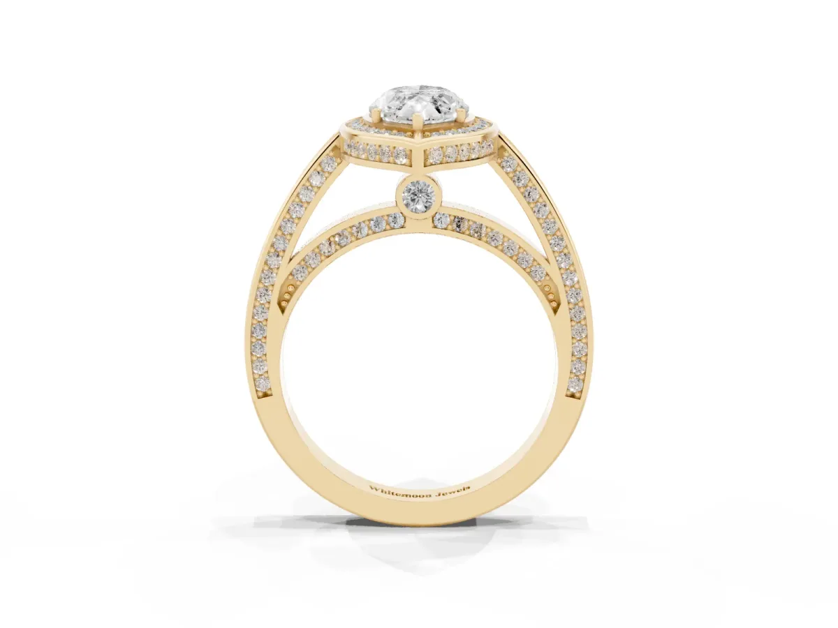 Marquise Cut Cut Halo Pave Split Shank Prong Setting Ring Yellow gold