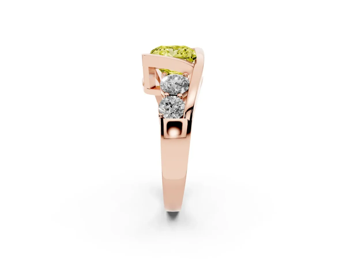 Fancy Yellow Bezel Set Princess Cut Diamond Bypass Ring with Round Accents Rose gold