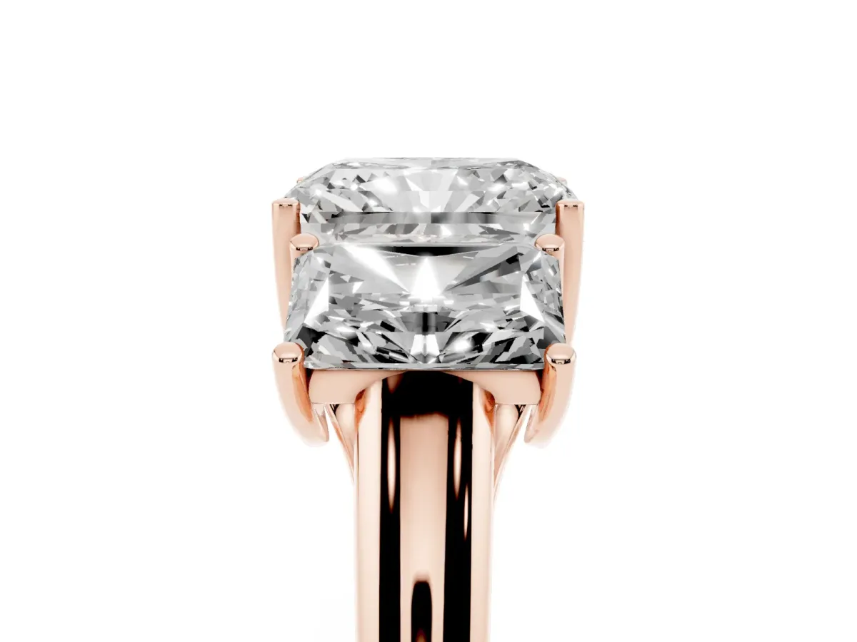 Three-Stone Radiant Cut Diamond Engagement Ring with Prong Setting Rose gold