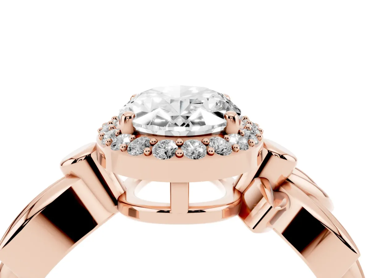 Oval Cut Halo Diamond Floral Band with Four-Prong Setting Rose gold