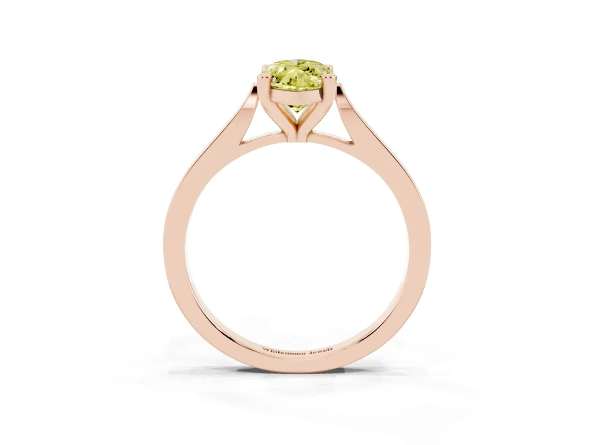 Fancy Yellow Marquise Cut Solitaire Diamond Ring with Four-Prong Setting and Tapered Band Rose gold