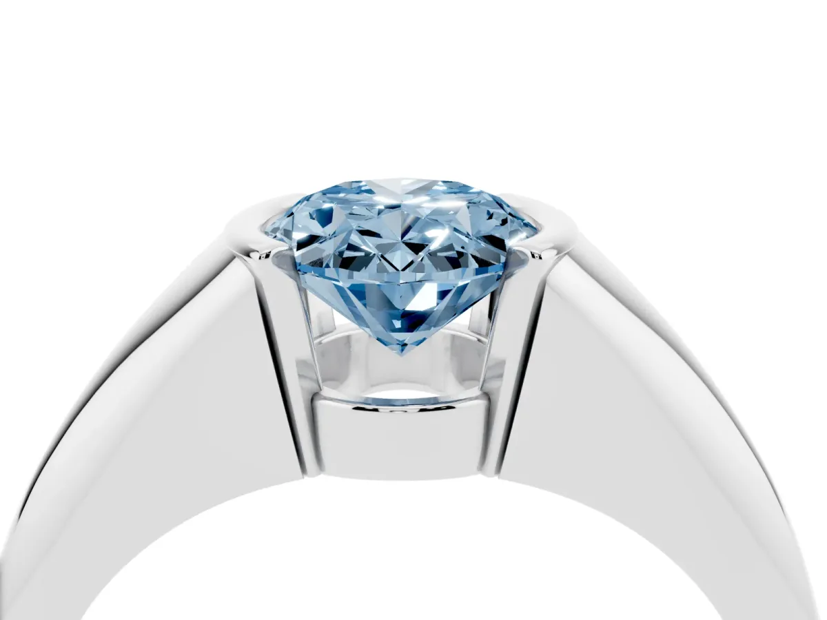 Fancy Blue Oval Cut Solitaire Tension Set Diamond Ring Silver