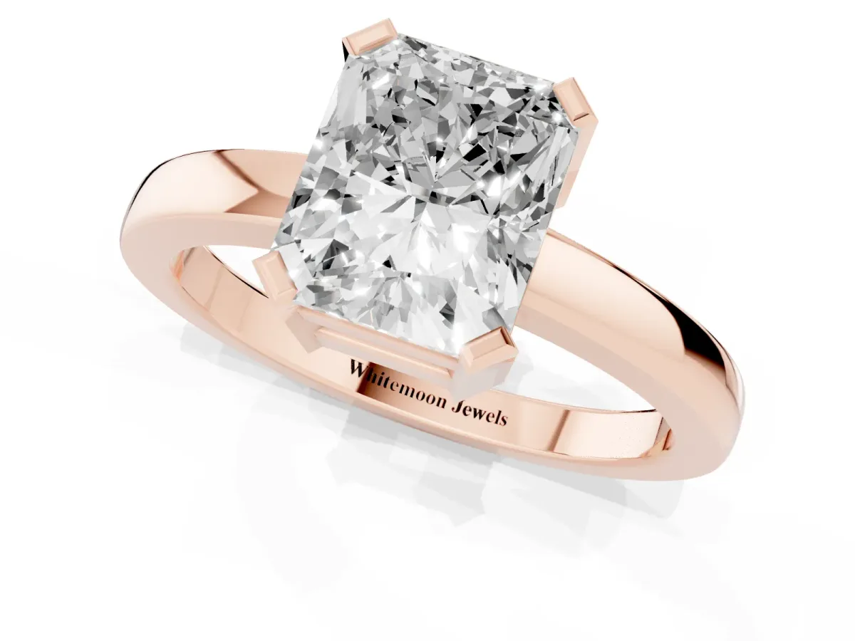 Radiant Cut Cut Solitaire Ring with Four-Prong Setting and Classic Band Rose gold