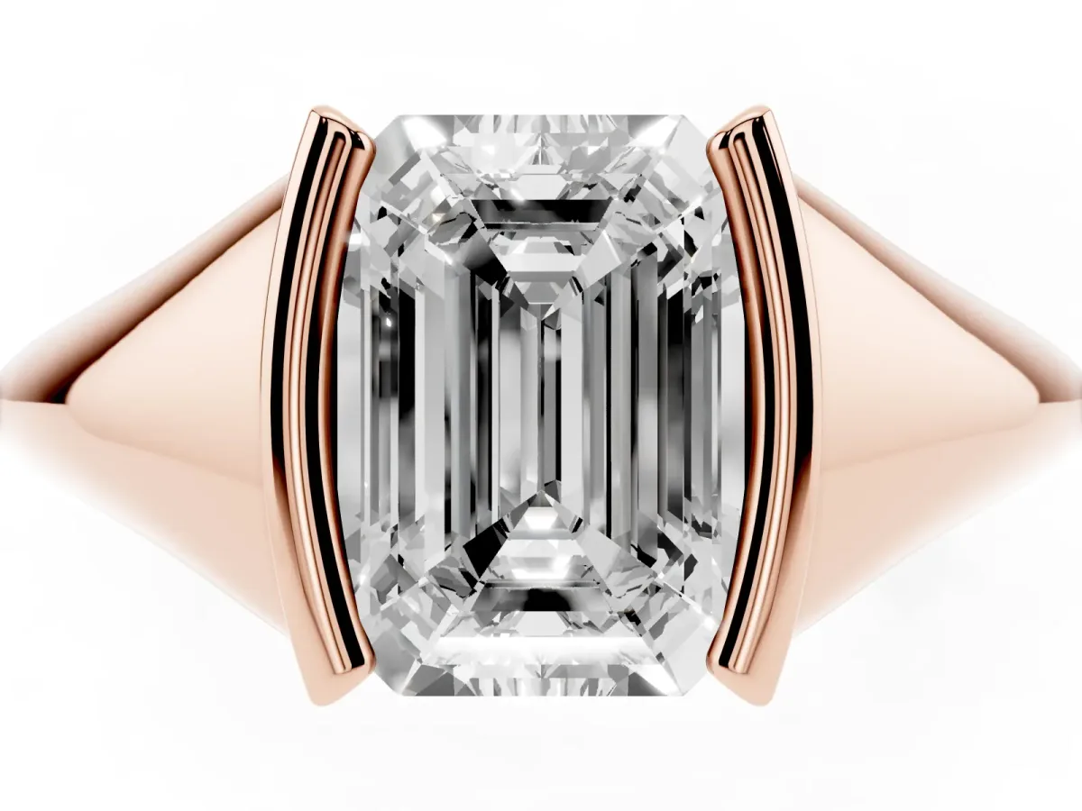 Emerald Cut Solitaire Tension Set Diamond Ring Rose gold