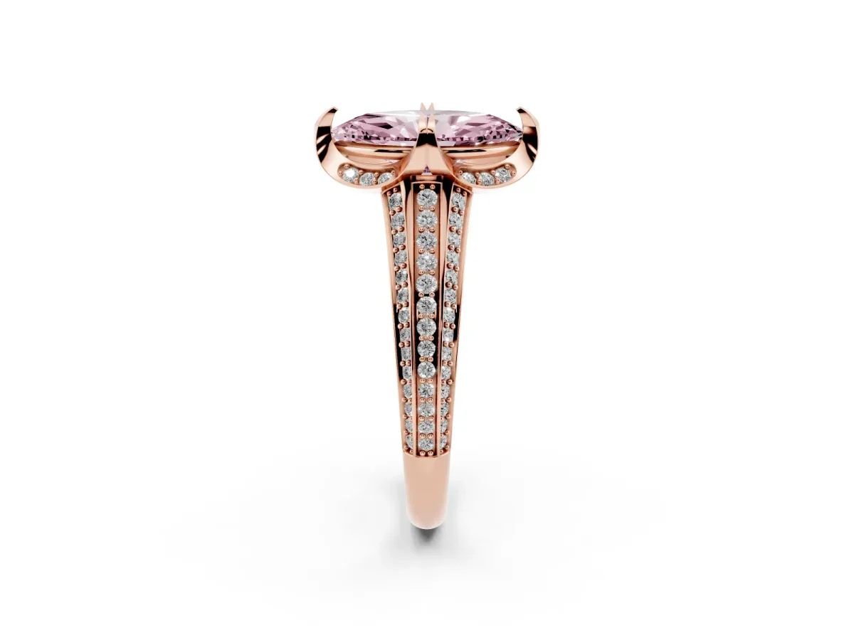 Fancy Pink Marquise Cut Solitaire Pave Split Shank Ring with Four-Prong Setting Rose gold